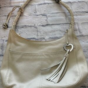 Brighton Hobo Leather Handbag | Cream White Tassel